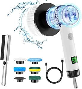 Cepillo de limpieza eléctrico giratorio Akdomart con pantalla LED y 7 cabezales Cepillo de limpieza eléctrico giratorio Akdomart con pantalla LED y 7 cabezales