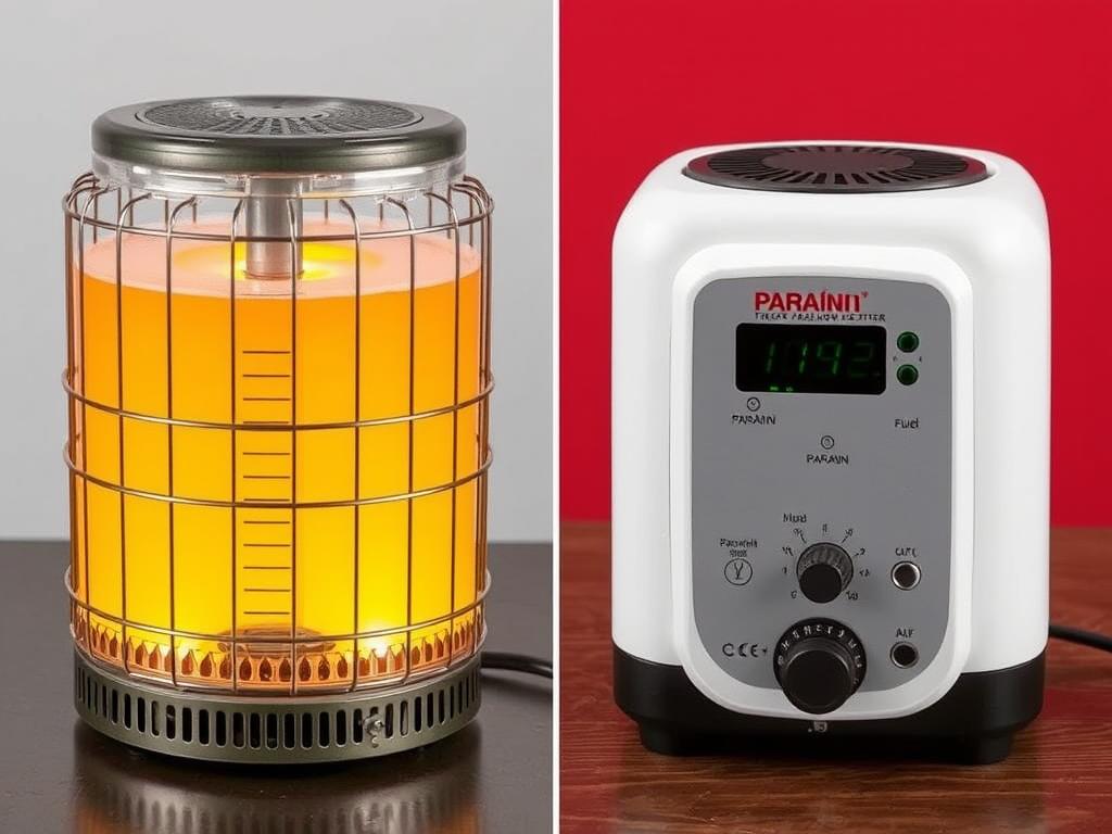 Estufa de parafina moderna con depósito de combustible transparente Estufa de parafina moderna con depósito de combustible transparente
