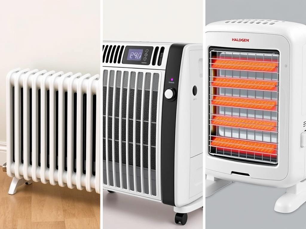 Varios tipos de estufas eléctricas: radiador, convector y halógena Varios tipos de estufas eléctricas: radiador, convector y halógena