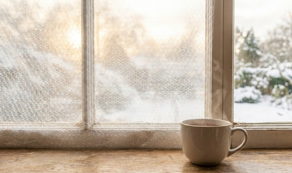 ventana aislada con plastico de buebujas